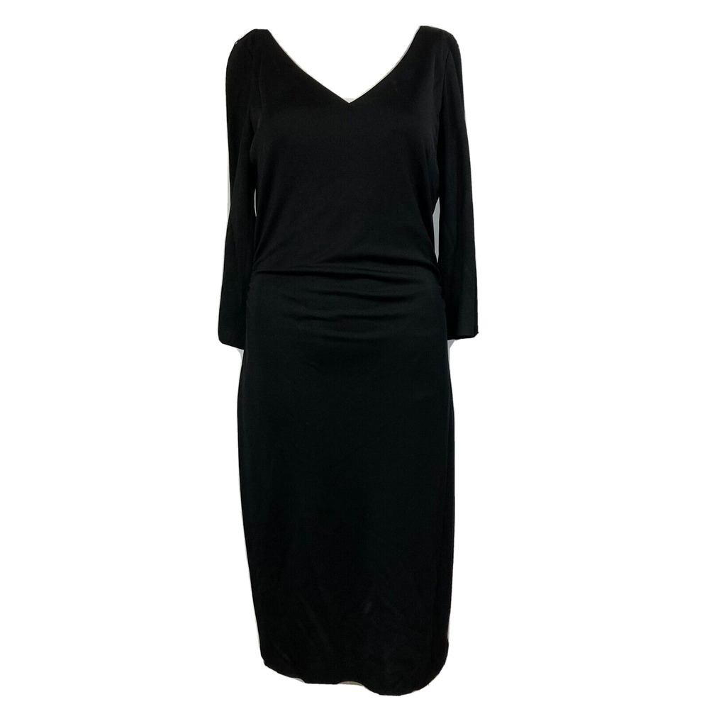 David Meister Dress Womens Sz 10 Black Stretch V-Neck Ruched Cocktail‎